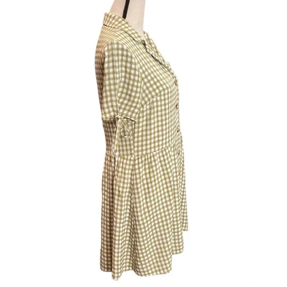 Topshop Tie Sleeve Gingham Mini Dress in Khaki, Size 4 Item 103394573 - Picture 6 of 13